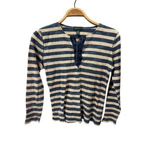 Ralph Lauren Striped Y2K Lace Up Shirt Size Large